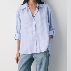Aritzia Blue Striped Button Down Shirt